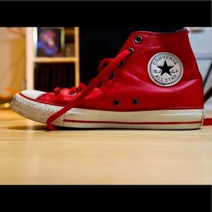 Converse red leather high tops